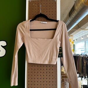 Zara Beige Long Sleeve Crop Top